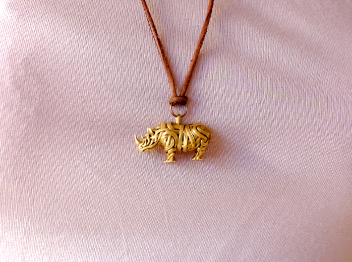 The Rhino Pendant  3d printed Rhino pendant 3D printed in  Brass