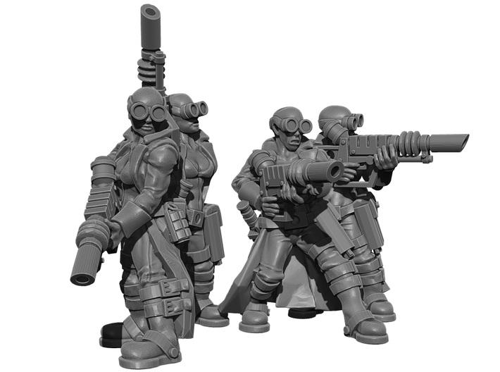 Female Stealth Gang with Laser Rifles 3d printed This is a 3d render, not a photograph of the model printed in the material.