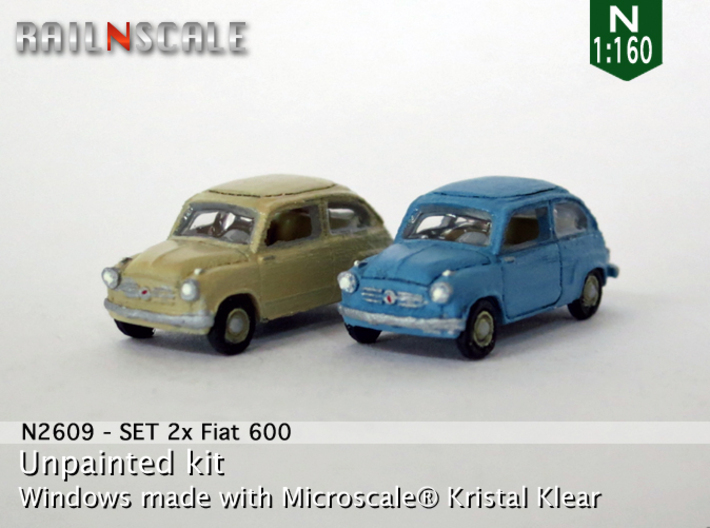 SET 2x Fiat 600 (N 1:160) 3d printed