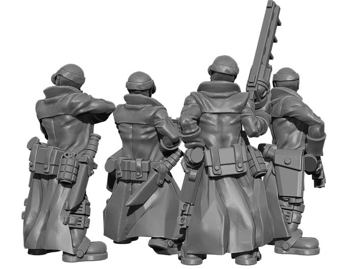 Female Stealth Gang with Revolver Rifles 3d printed This is a 3d render, not a photograph of the model printed in the material.