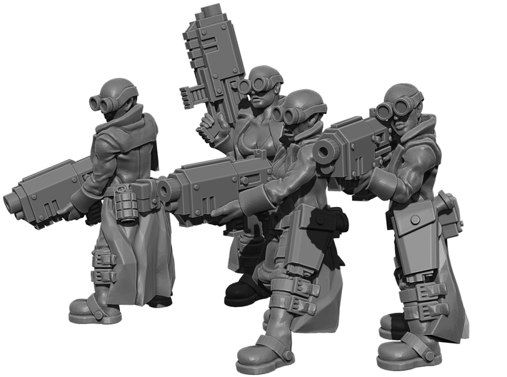 Female Stealth Gang with Slug Rifles 3d printed This is a 3d render, not a photograph of the model printed in the material.