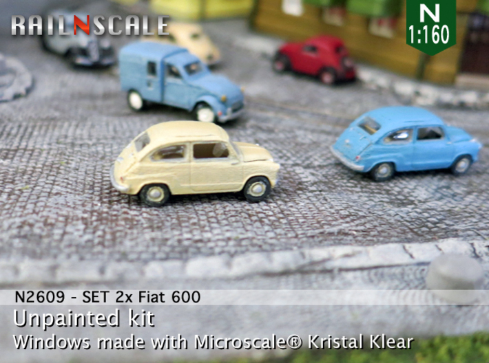 SET 2x Fiat 600 (N 1:160) 3d printed 