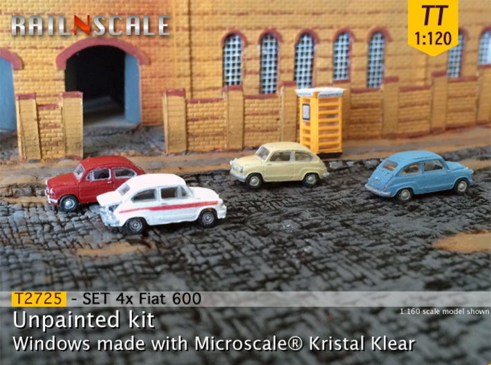 SET 4x Fiat 600 (TT 1:120) 3d printed 