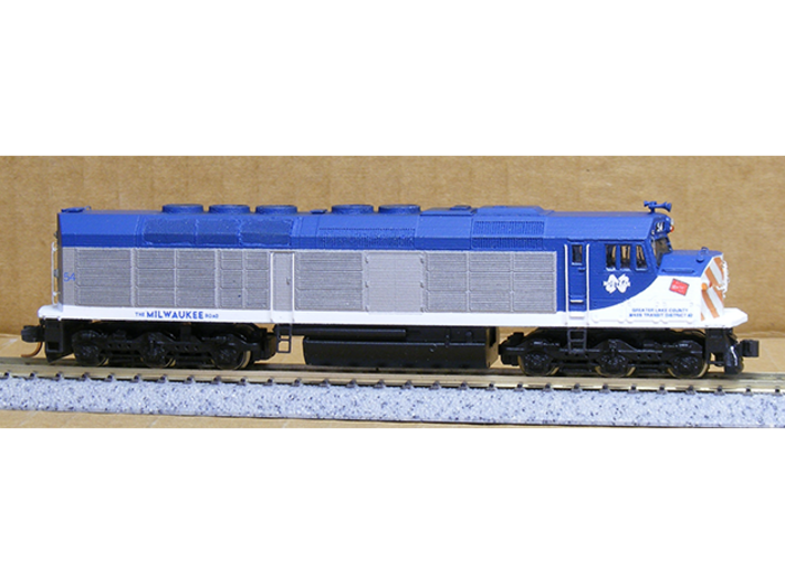 N Scale EMD F40C (Milwaukee Road) 3d printed Model built and painted by Jeff King of MilwaukeeRoadTrainShop.com. Photo by Jeff King.