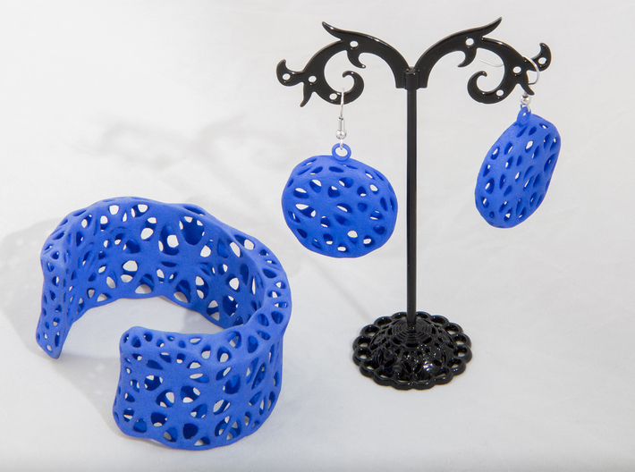 Flowers Earrings 3d printed Printed in Blue Strong & Flexible Polished Plastic with Cuff