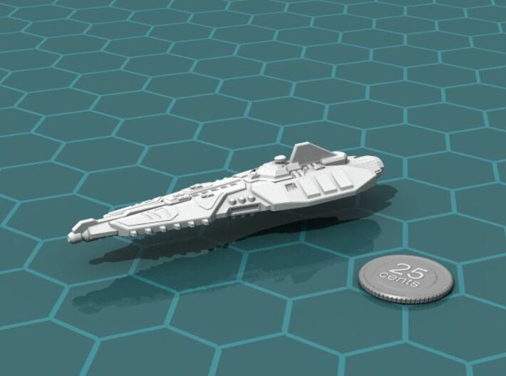 Stravok Shung Battleship 3d printed Render of the model, with a virtual quarter for scale.
