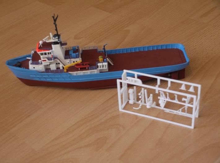 MV Anticosti, Details 1/2 (1:200, RC ship) 3d printed printed detail set as delivered (with final model in background)