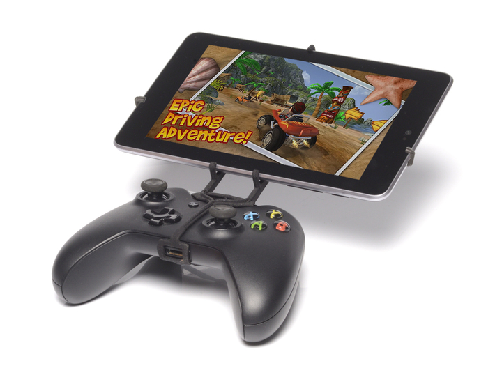 Controller mount for Xbox One & Dragon Touch M8 8 3d printed Front View - A Nexus 7 and a black Xbox One controller