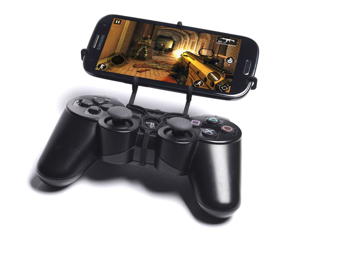 Controller mount for PS3 & Sony Xperia M4 Aqua Dua 3d printed Front View - A Samsung Galaxy S3 and a black PS3 controller