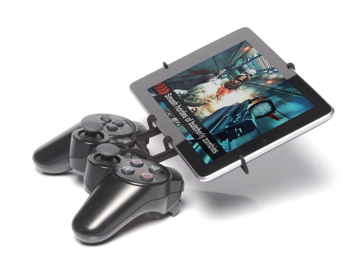 Controller mount for PS3 &amp; LG G Pad 10.1 LTE 3d printed Side View - A Nexus 7 and a black PS3 controller