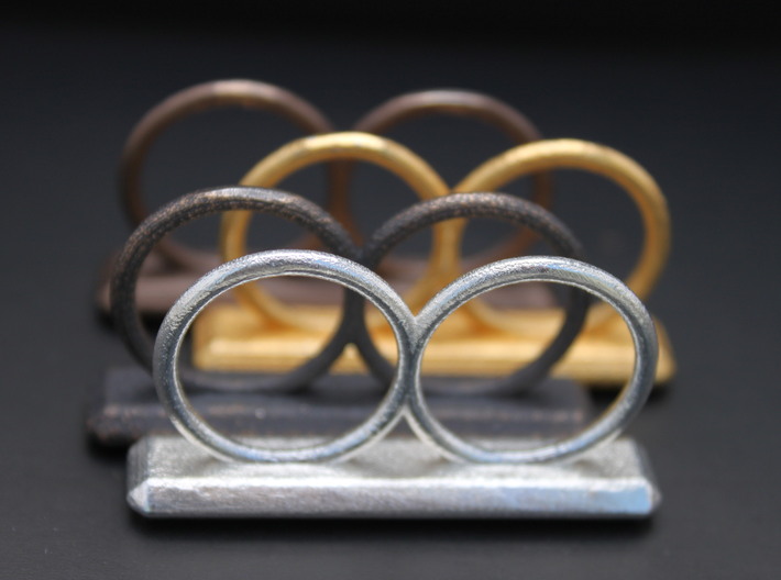 MARVEL buddy double finger ring 3d printed Raw Silver, Black Steel, Polished Gold Steel, Matte Bronze Steel 