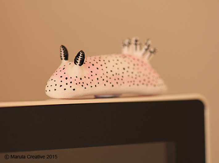 Unna the Nudibranch (Sea Bunny) 3d printed Hand Painted White Strong & Flexible Polished - on computer monitor! 