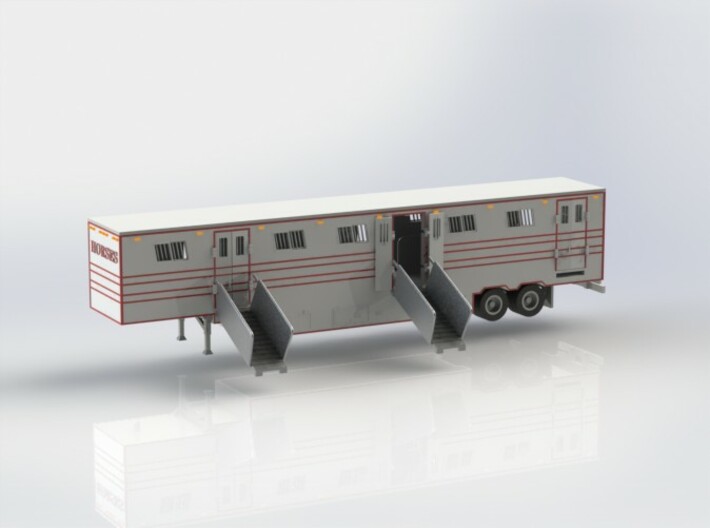 HO 1/87 Horsebox 56' Semi 01 3d printed CAD render showing Promotex chassis fitted.