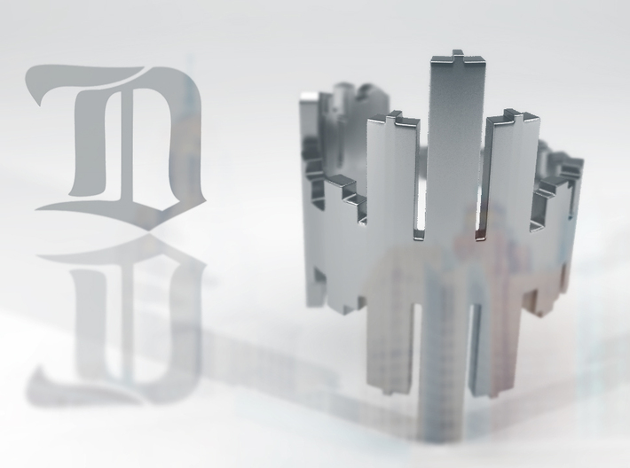 (Size 8) Detroit Skyline Reflection Ring 3d printed