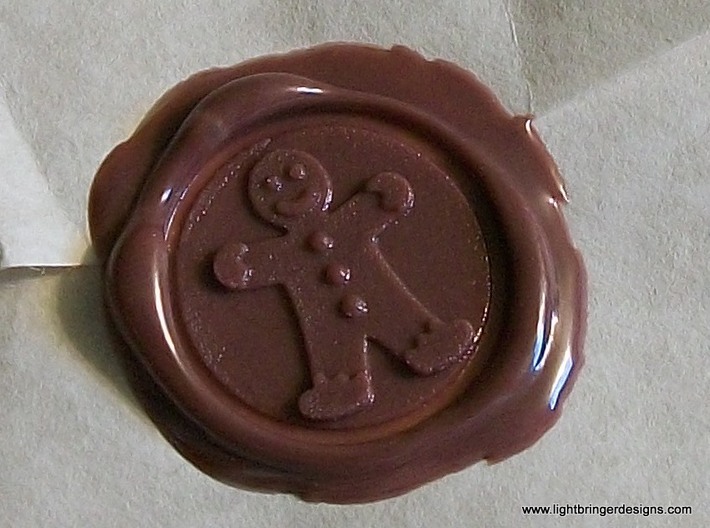 Gingerbread Man Wax Seal 3d printed Close up of the impression in Gingerbread Brown sealing wax.