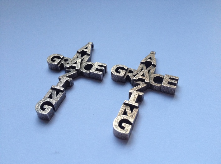 Amazing Grace Cross Earrings 3d printed This is a real product shot in stainless steel.