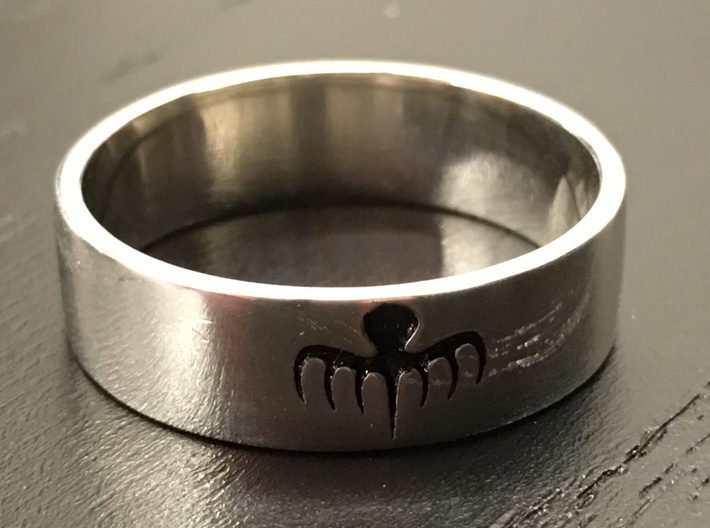 Spectre Ring - Size 11 3d printed Raw Silver, Polished and an Oil Based Black Paint Added