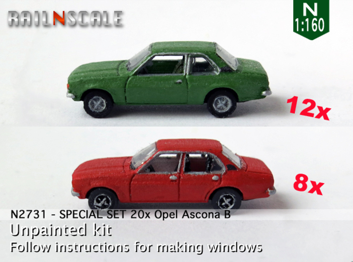 SPECIAL SET 20x Opel Ascona B (N 1:160) 3d printed 