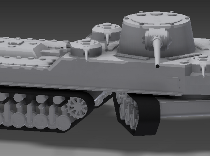 1/100 JN-129 Armament and Front Tracks 3d printed The JN-129 cannot turn like a conventional tank, and has differentials on all four drive sprockets. In addition, the JN-129 can bombard a target with at least three of its guns from any angle.