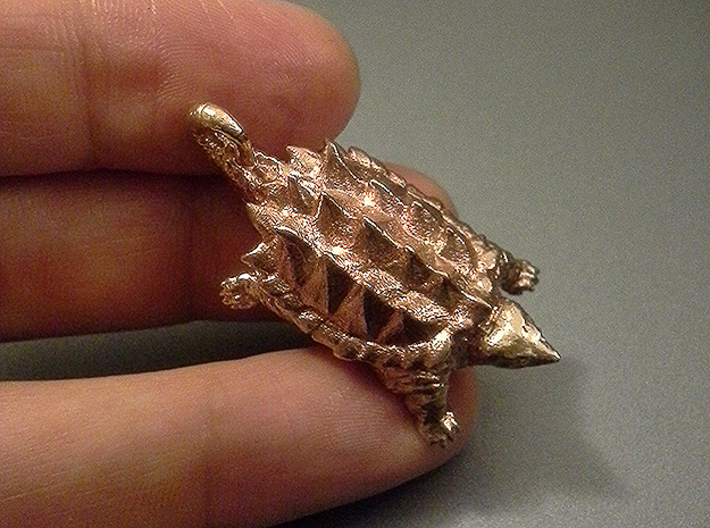 American Alligator Snapping Turtle Pendant 3d printed Raw Bronze