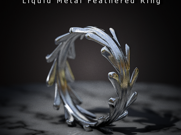 Liquid Metal Feathered Ring 3d printed