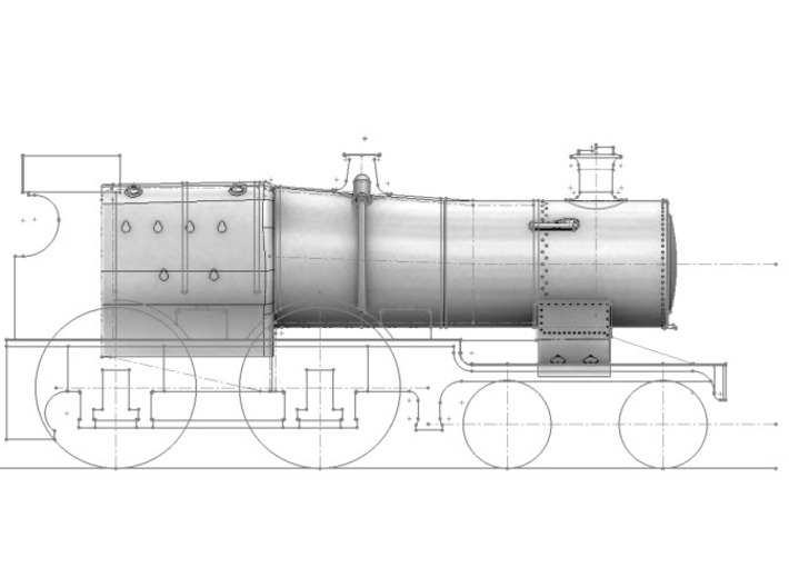 3700 City Class boiler, smokebox, firebox, 2mm FS 3d printed Side view showing 3D model in-situ