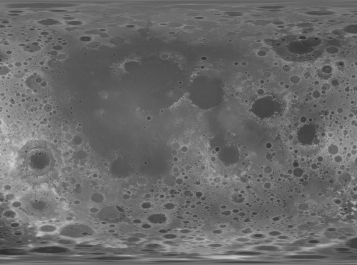 Moon Ring 3d printed Made from Lunar Reconnaissance Orbiter LOLA data, released in 2010. Map is centered on 0 longitude, the point facing towards Earth (excepting librations).