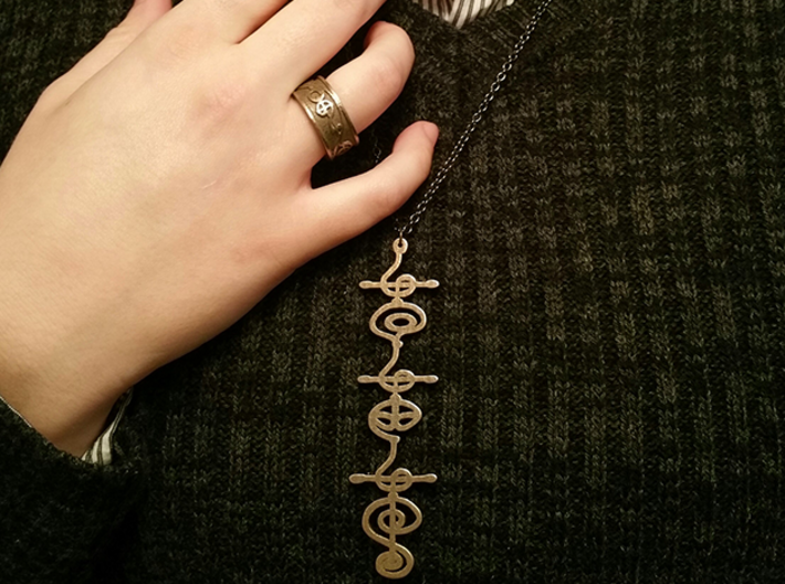 "IDIC" Vulcan Script Ring - Embossed Style 3d printed Pictured: Stainless Steel; with Ashayam pendant