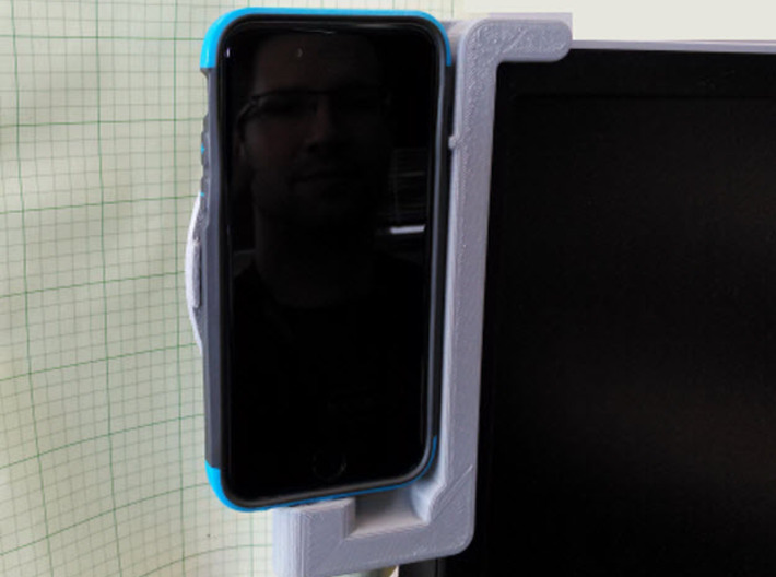 iPhone 6 - Case and Standard Lightning - Dock 3d printed Dock Mounted to Monitor with iPhone in Case