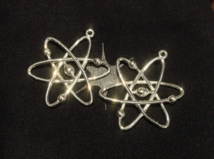Atom Earring Set 3d printed in Polished Silver, They look Great!