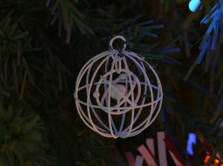 Christmas Bauble Atom 3d printed Render illustrating new thicker wires.