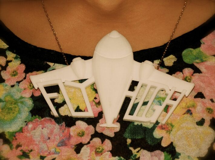 FLYHIGH: Plane Necklace 4inch 3d printed FLY HIGH Plane Necklace in White Matte Strong Plastic