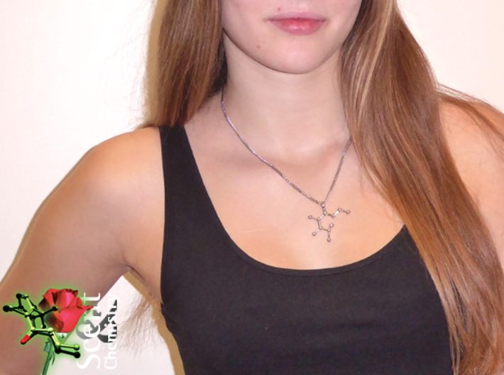 Pomarose 3d printed Pomarose pendant worn on a rhodinated 2.5 mm/45 cm curb-chain Oro Vivo SK20259  necklace.