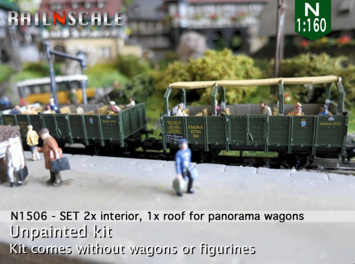 SET 2x Interior, 1x roof for panorama wagon (N) 3d printed 