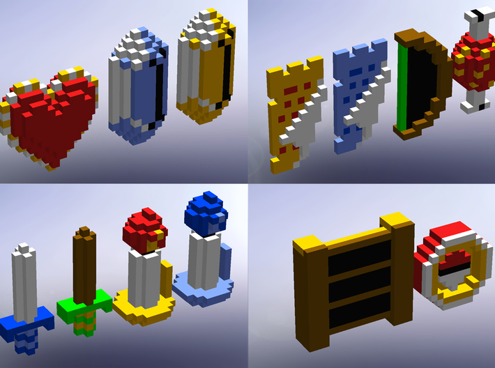 Legend of Zelda Items (Set 1) 3d printed Solidworks render with a better look at all of the items in the set.