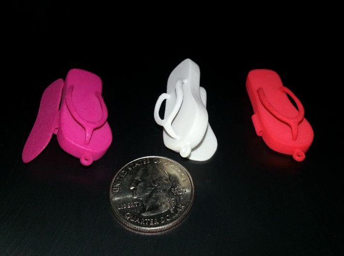 Flip Flop Locket Pendant 3d printed Hot Pink, White, Coral Red (Strong &amp; Flexible Polished)