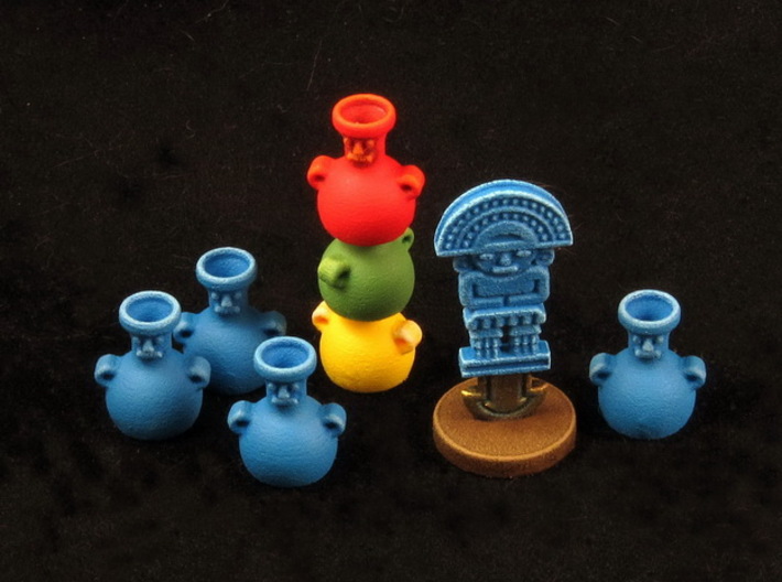 Mayan tech/temple &amp; score tokens (8 pcs) 3d printed Hand-painted White Strong Flexible Polished.