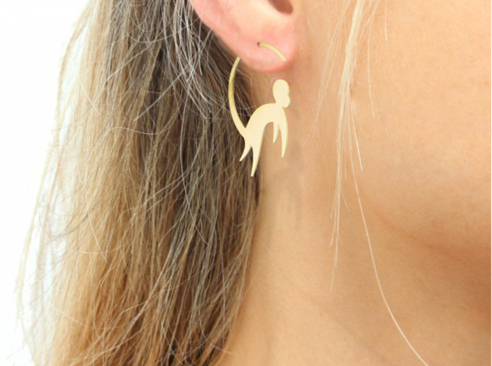 Lucky charm earrings Monkey 3d printed 14 K gold plated