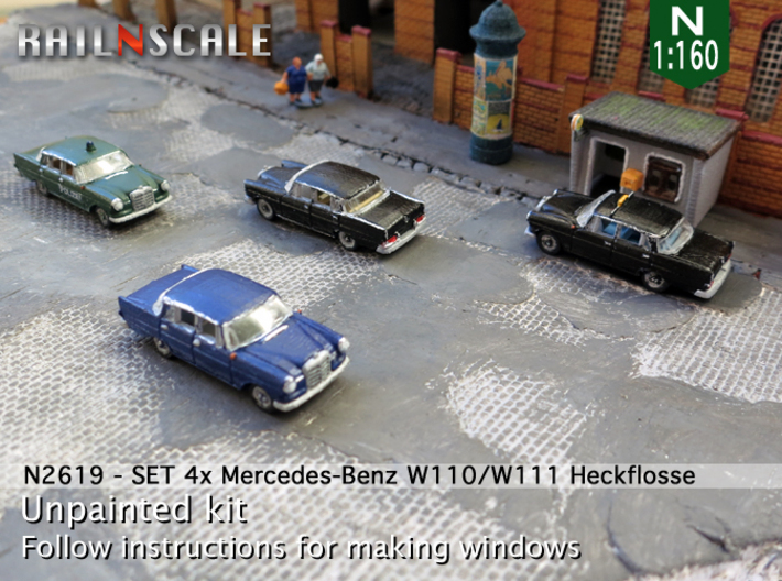 SET 4x Mercedes-Benz Heckflosse (N 1:160) 3d printed