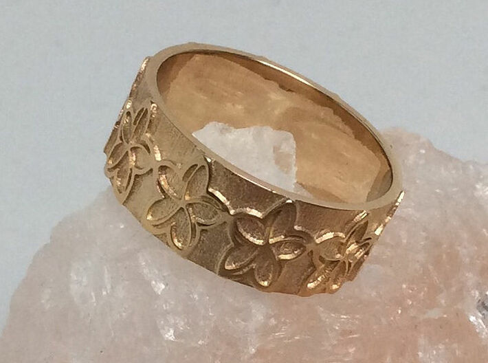 Plumeria Flower Ring Size 11 3d printed Shown in 14k Gold Plated