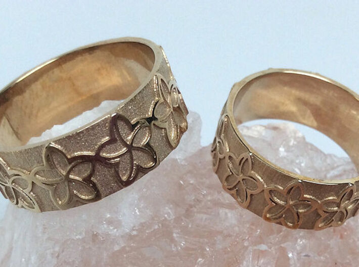 Plumeria Flower Ring Size 11 3d printed Shown in Polished Brass