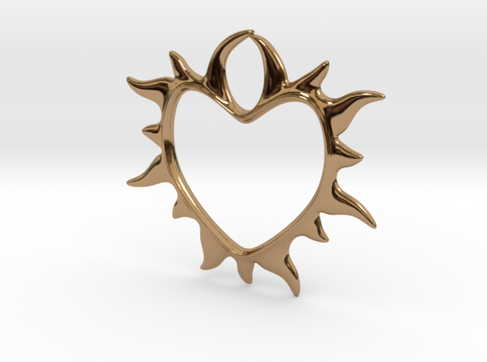 Eternal love 3d printed heart in flames - brass