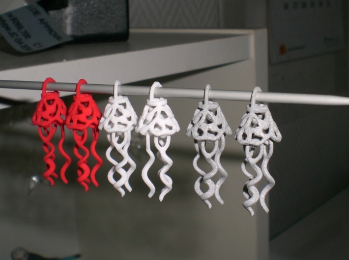 Earrings Dew Bell  3d printed Coral, white and alumide.