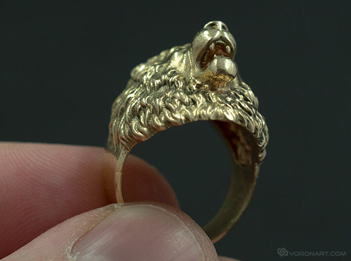 Aggressive Lion Ring 3d printed Natural brass, slightly polished by hand using rotary tool