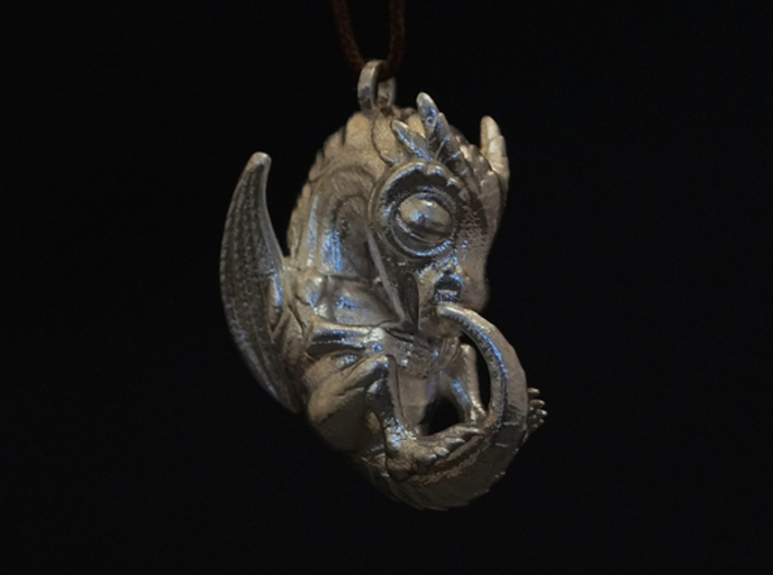 Metal Baby Dragon Pendant 3d printed Raw Silver
