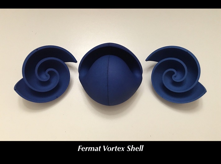 Fermat Vortex Shell CW 3d printed CW and CCW halves join to form shell 