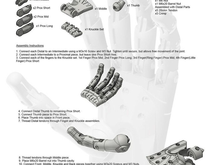 3D Printed Hand Left 3d printed Assembly instructions