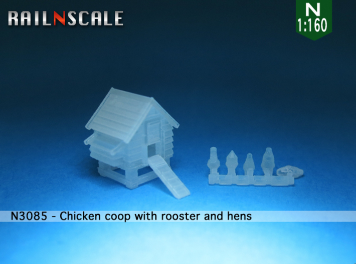 Chicken coop with rooster and hens (N 1:160) 3d printed 