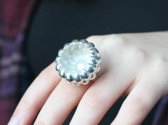 Big flower silver ring. Big bowl ring. Size7. 3d printed