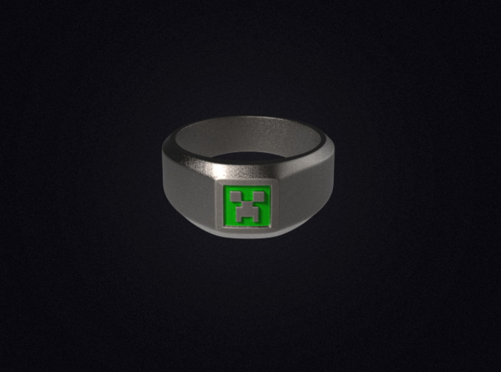 Creeper Signet Ring (Size 7 1/2 | 17.7 mm) 3d printed 3D render of the ring in Stainless Steel; not a photo and does not arrive painted.